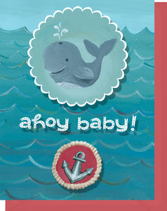Ahoy Baby Greeting Card - Blank Inside - Whale, Anchor & Ocean