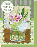 Feel Better Soon! Greeting Card - Blank Inside - Pink Lilies & Mumms in Vase