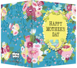 Happy Mother's Day Greeting Card - Blank Inside - Blue, Pink Flowers with Birds