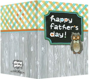 Happy Father's Day Greeting Card - Blank Inside - Orange & Blue, Wood & Owl