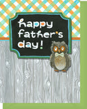 Happy Father's Day Greeting Card - Blank Inside - Orange & Blue, Wood & Owl