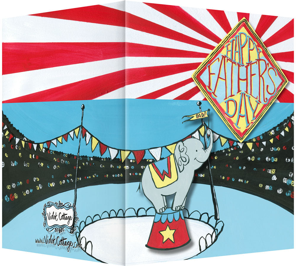 Happy Father's Day Greeting Card - Elephant Circus - Blank Inside