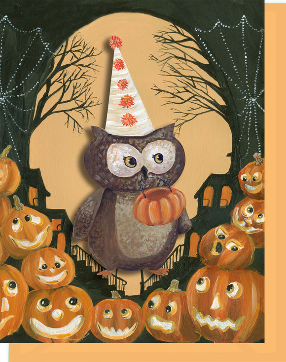 Halloween Trick or Treat Owl Greeting Card - 