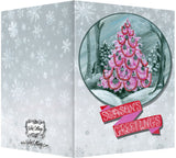 Pink Christmas Tree with Red & Gray Greeting Card - Warm Holiday Wishes