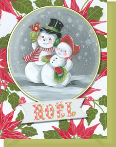 Noel Snowman & Snowlady with Poinsettias Greeting Card - Season's Greetings...