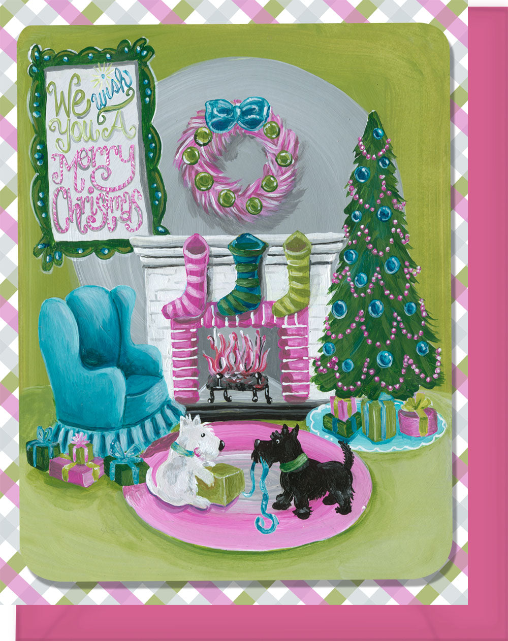 Black & White Scottie Westie Dogs Christmas Greeting Card - Wish you a Merry...