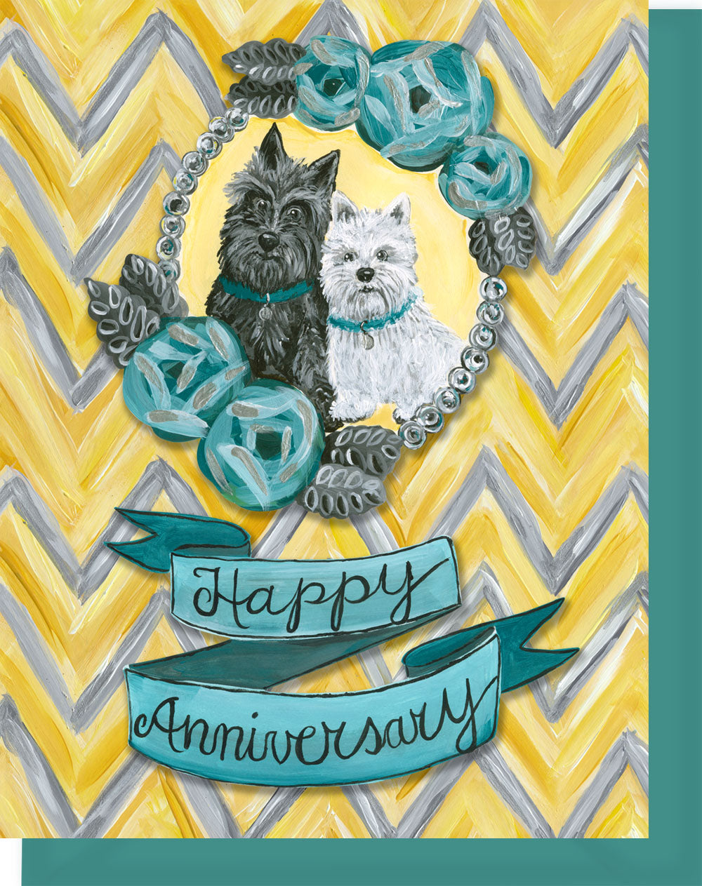 Happy Anniversary Greeting Card - Scottie & Westie Dogs