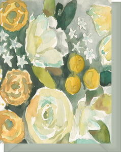 Watercolor White & Yellow Roses with Green - Blank Notecard