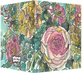 Watercolor Pink & Yellow Roses with Turquoise Green - Blank Notecard
