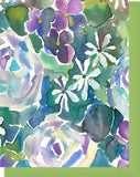 Watercolor Roses & Violets in Purple, Green & Turqoise - Blank Notecard