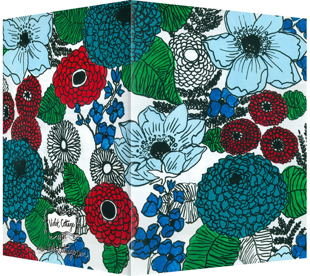 Red, Blue & Turquoise Floral Design - Blank Notecard