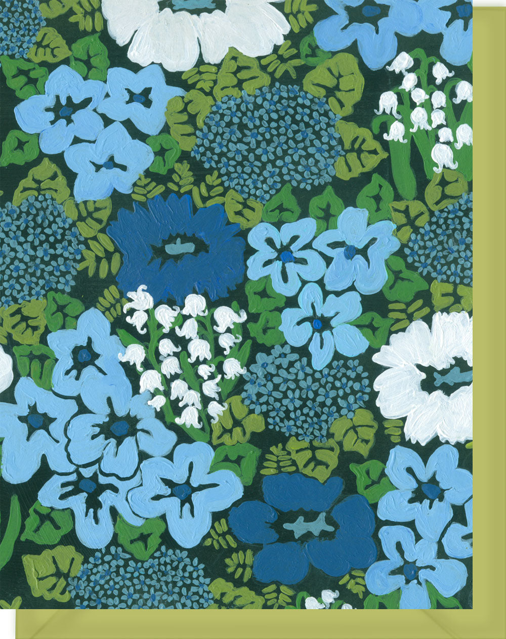 Blue, Green & Lily of the Valley Floral Design - Blank Notecard