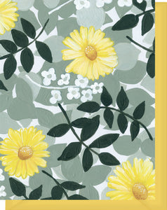 Black, Gray & Yellow Daisy Floral Design - Blank Notecard