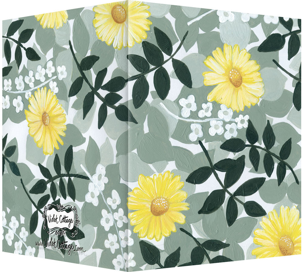 Black, Gray & Yellow Daisy Floral Design - Blank Notecard