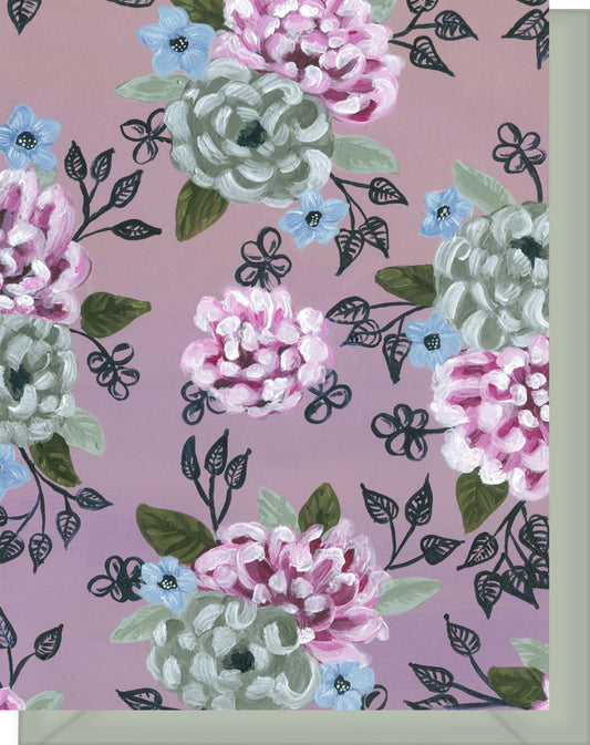 Mauve, Periwinkle & Navy Floral Design - Blank Notecard