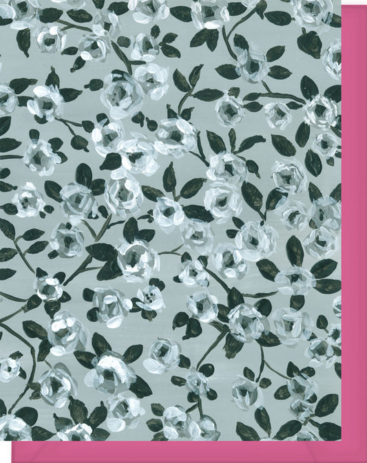 Black, Gray & White Chintz Floral Design - Blank Notecard