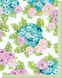 Pink Roses & Blue Hydrangeas Floral Design - Blank Notecard