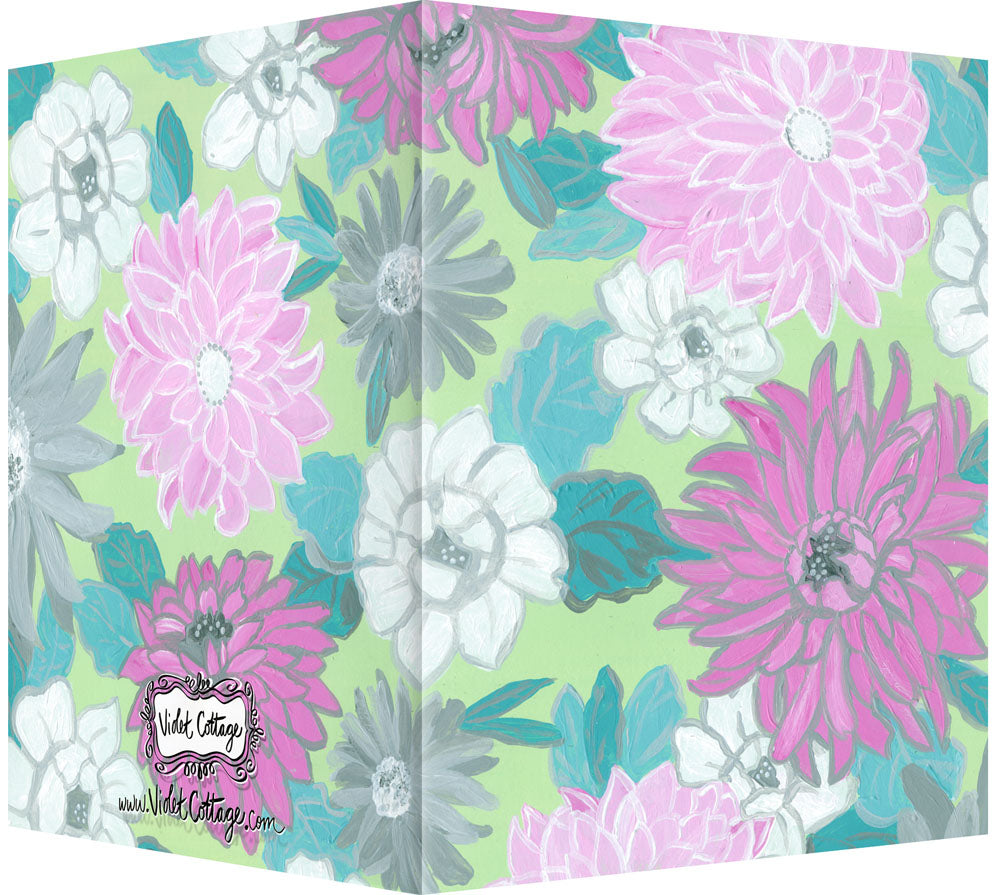 Pink, Gray & White Mums Floral Design - Blank Note Card