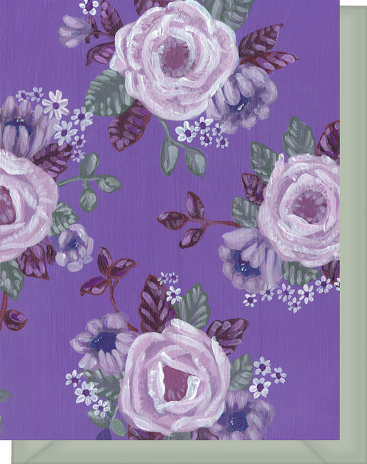 All Purple & White Floral Design - Blank Note Card