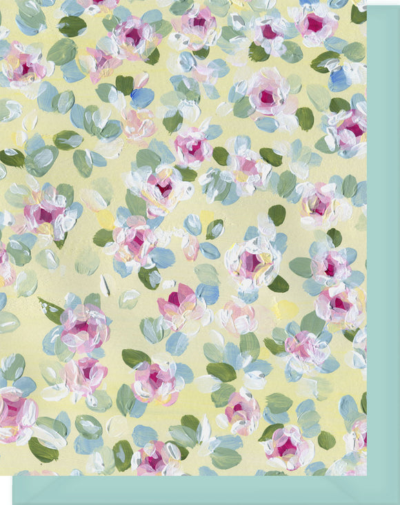 Pink, Yellow & Green Chintz Floral Design - Blank Notecard