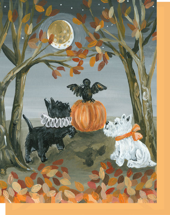 Halloween - Black & White Dogs Greeting Card - 