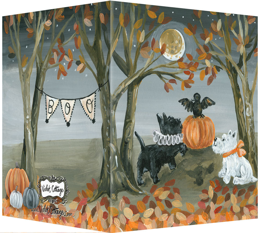Halloween - Black & White Dogs Greeting Card - "Hope Your Halloween..." Inside
