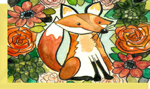 Small Enclosure Card - Orange Fox with Roses and Succulents