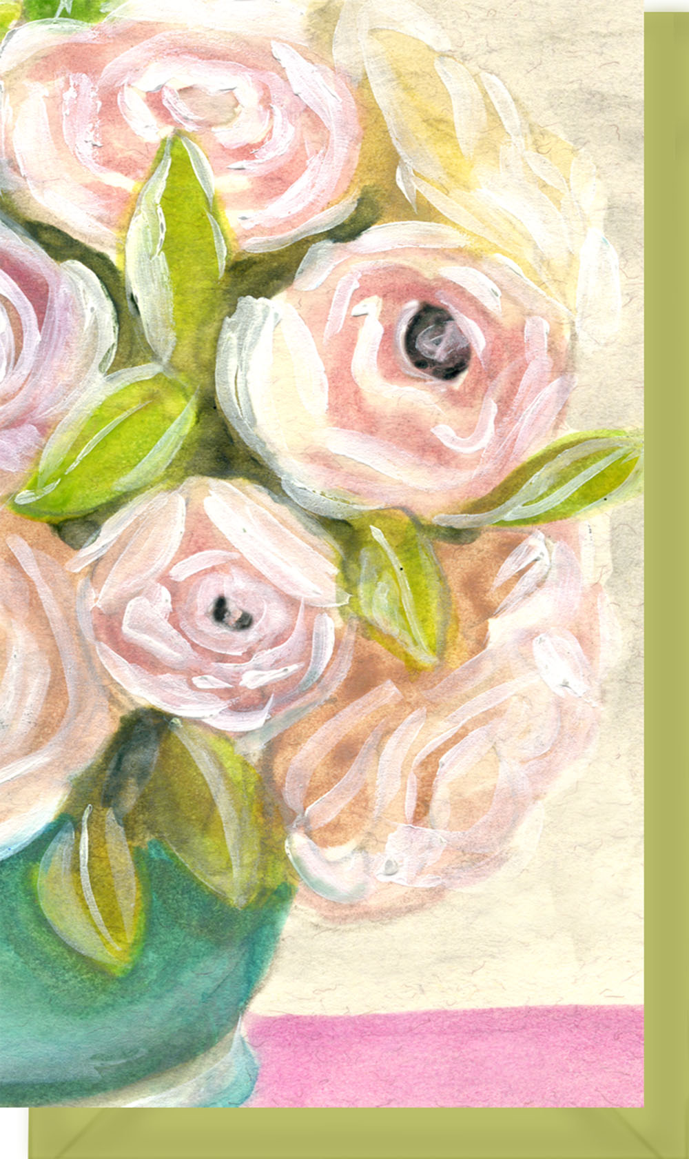 Small Enclosure Card - Pink Flowers in Turquoise Vase