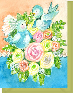 Vintage Lovebirds Wedding Greeting Card - Congrats to the two lovebirds