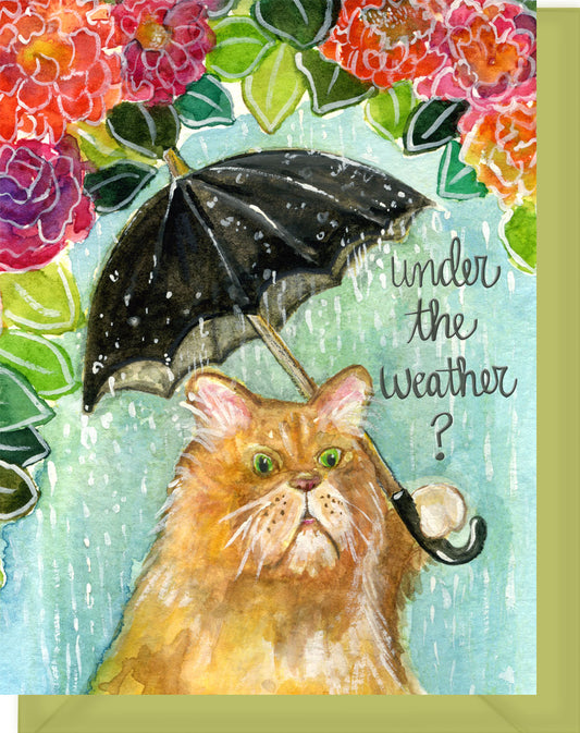 Under the Weather Cat with Flowers Greeting Card