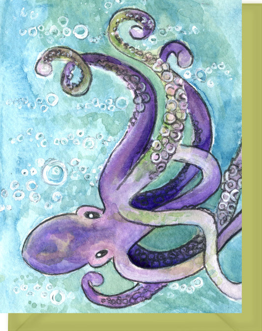 Watercolor Octopus - Blank Note Card