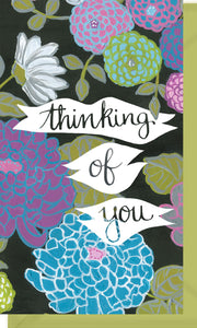Small Enclosure Card - Thinking of You Flowers Black Background
