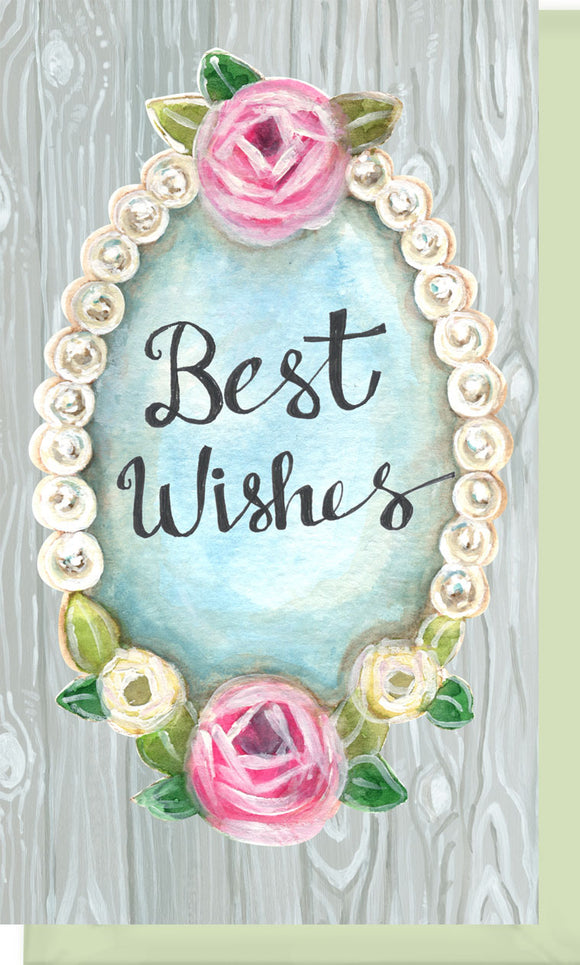 Small Enclosure Card - Best Wishes Pearls and Wood