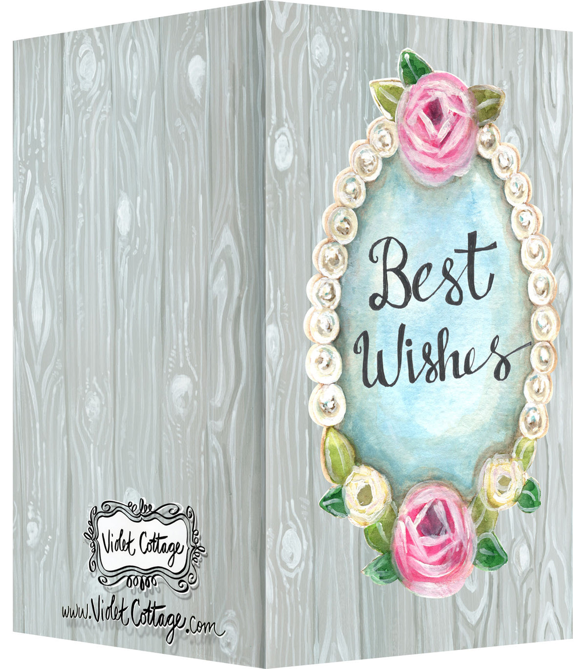 Small Enclosure Card - Best Wishes Pearls and Wood