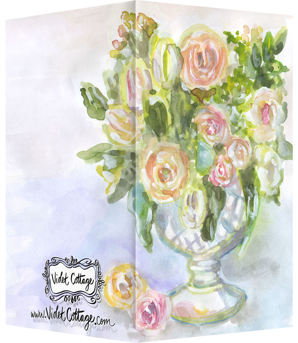 Small Enclosure Card - Milk Glass Vase with Flowers