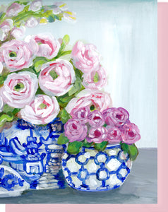 Blue and White Vases with Flowers - Blank Inside Notecard