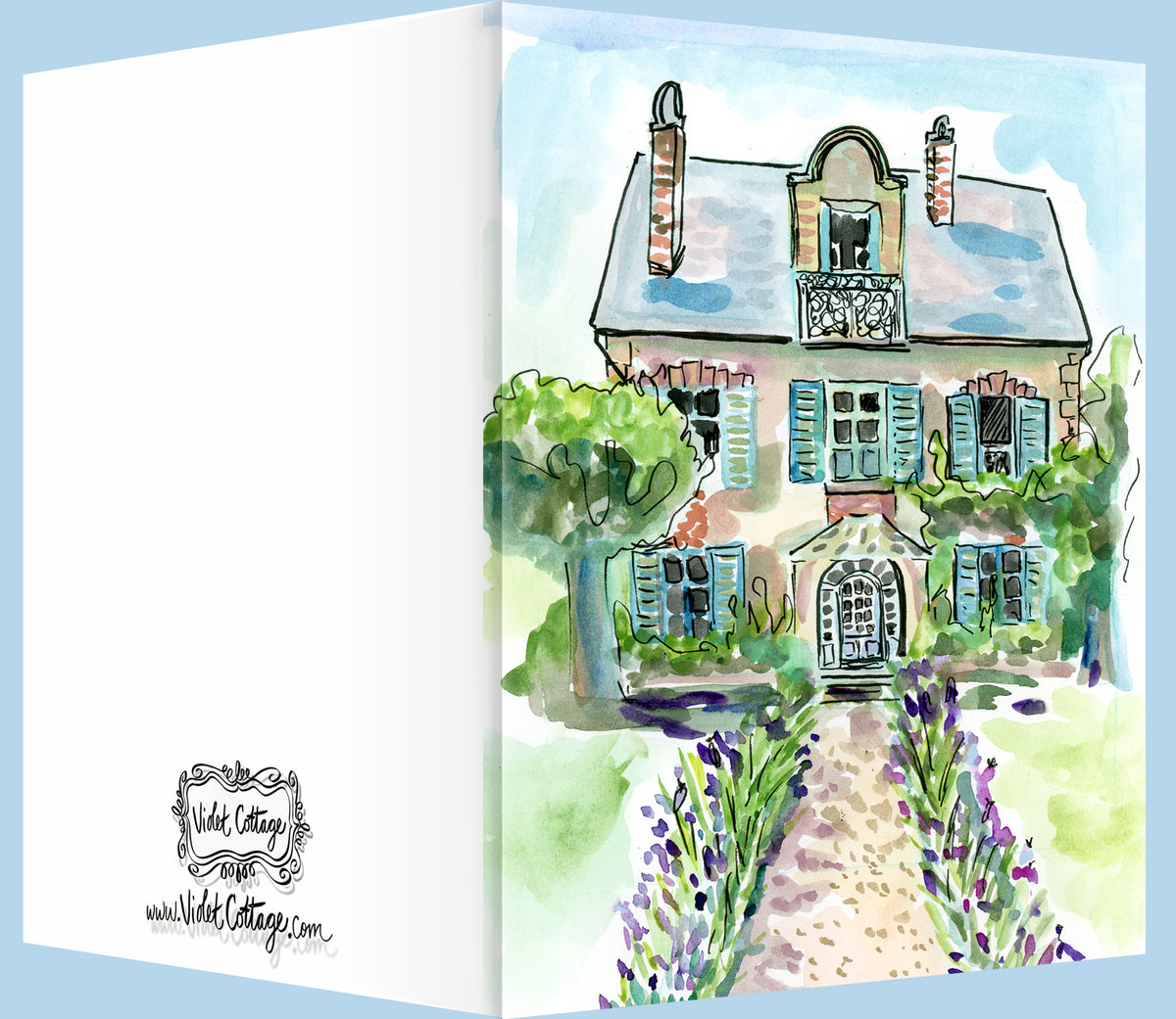Watercolor House & Garden - Blank Inside Notecard