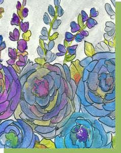 Watercolor Hollyhocks & Roses - Blank Inside Notecard